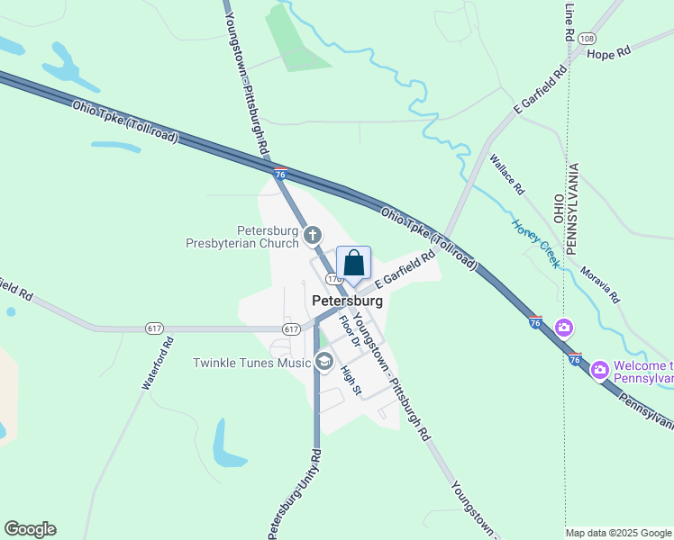 map of restaurants, bars, coffee shops, grocery stores, and more near 14071 Youngstown - Pittsburgh Road in Petersburg