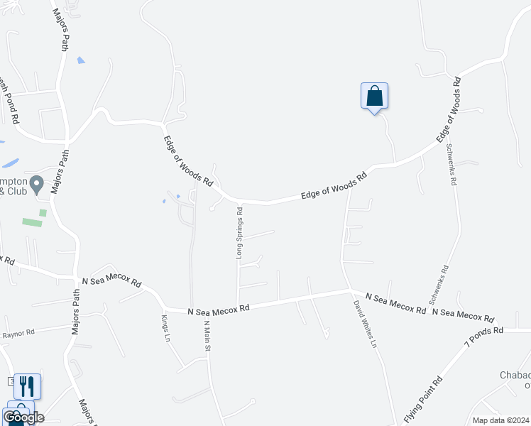 map of restaurants, bars, coffee shops, grocery stores, and more near 178 Edge of Woods Road in Southampton