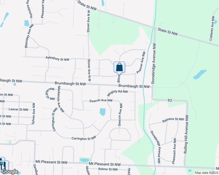 map of restaurants, bars, coffee shops, grocery stores, and more near 2305 Mcginty Road Northwest in North Canton
