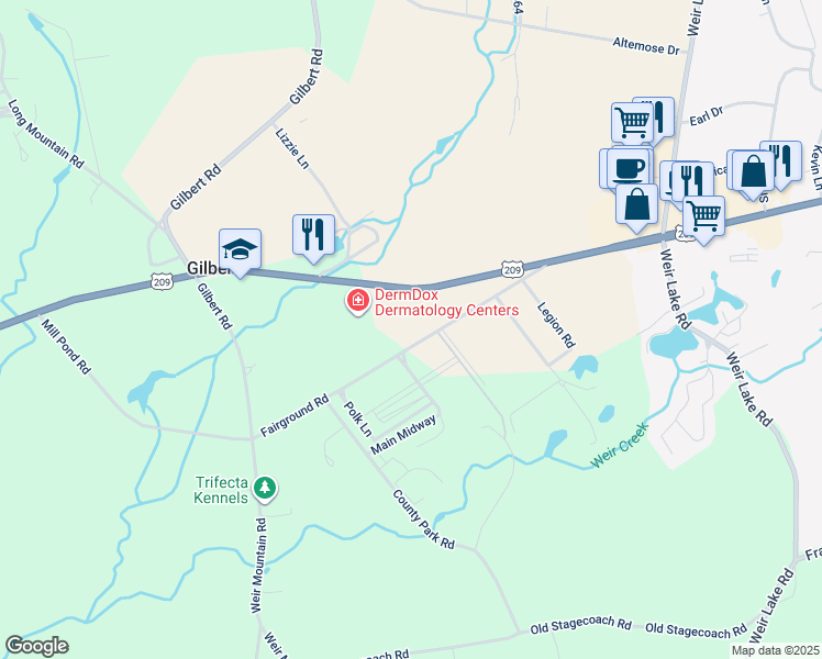 map of restaurants, bars, coffee shops, grocery stores, and more near 585 Fairground Road in Gilbert