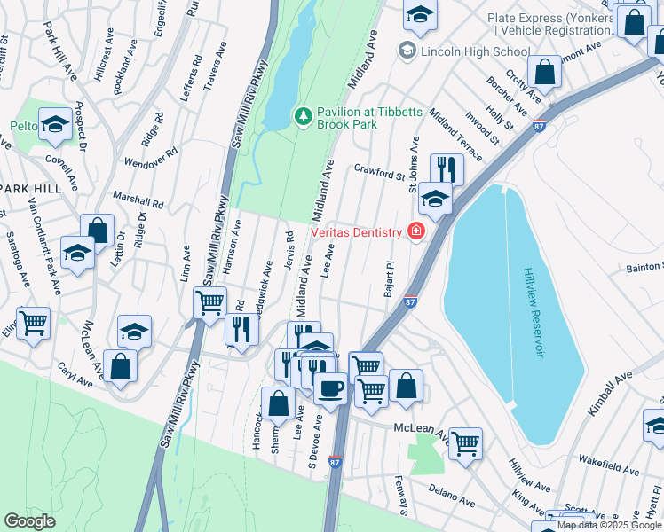 map of restaurants, bars, coffee shops, grocery stores, and more near 137 Devoe Avenue in Yonkers