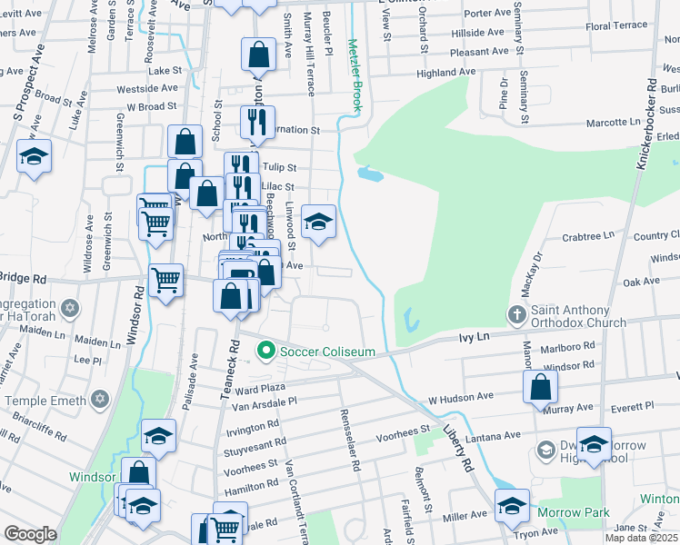 map of restaurants, bars, coffee shops, grocery stores, and more near 293 Murray Hill Terrace in Bergenfield