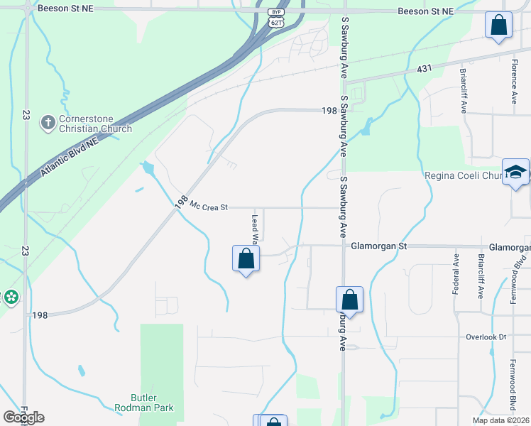 map of restaurants, bars, coffee shops, grocery stores, and more near in Alliance