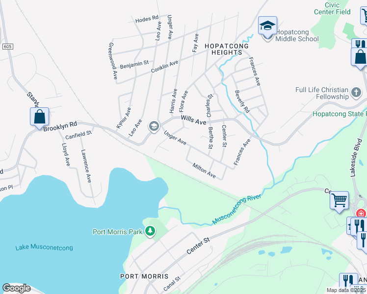 map of restaurants, bars, coffee shops, grocery stores, and more near 38 Unger Avenue in Stanhope