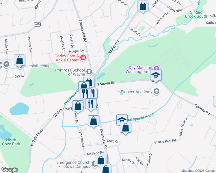 map of restaurants, bars, coffee shops, grocery stores, and more near 40 Totowa Road in Wayne