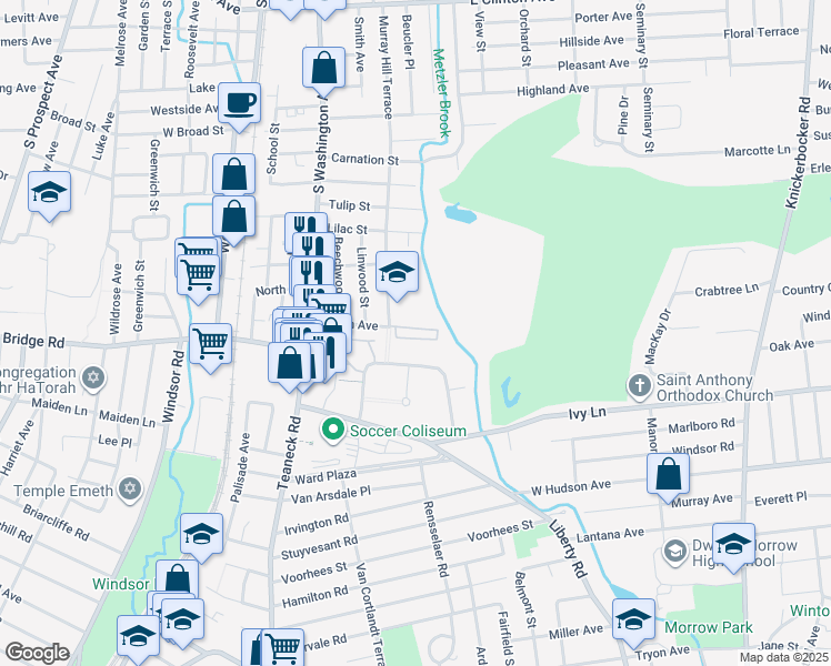 map of restaurants, bars, coffee shops, grocery stores, and more near 293 Murray Hill Terrace in Bergenfield