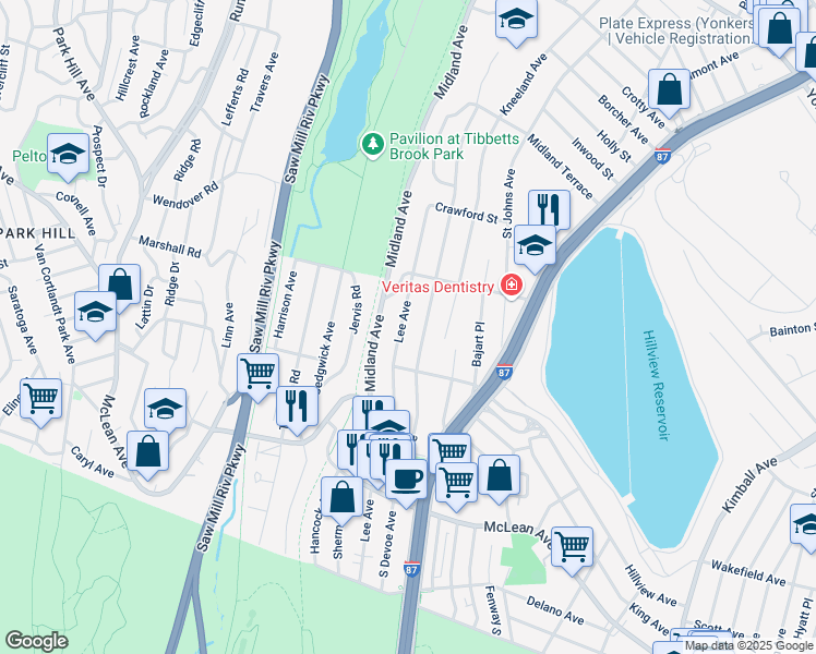 map of restaurants, bars, coffee shops, grocery stores, and more near 137 Devoe Avenue in Yonkers