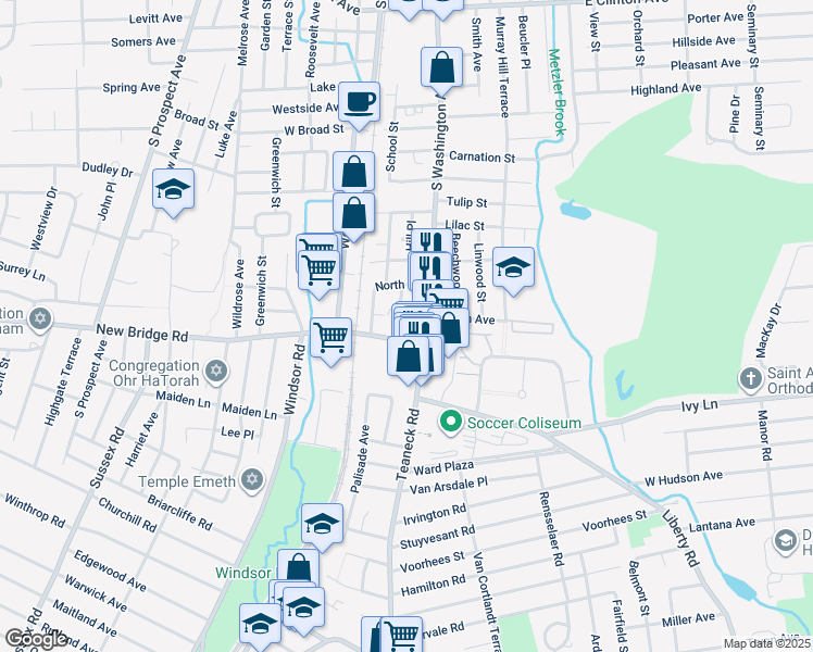 map of restaurants, bars, coffee shops, grocery stores, and more near 406 South Washington Avenue in Bergenfield