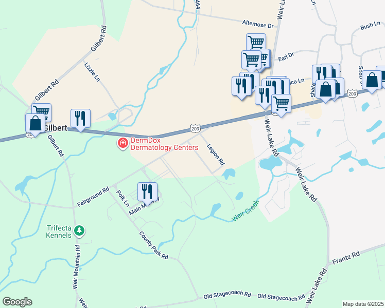 map of restaurants, bars, coffee shops, grocery stores, and more near 110 Legion Road in Gilbert