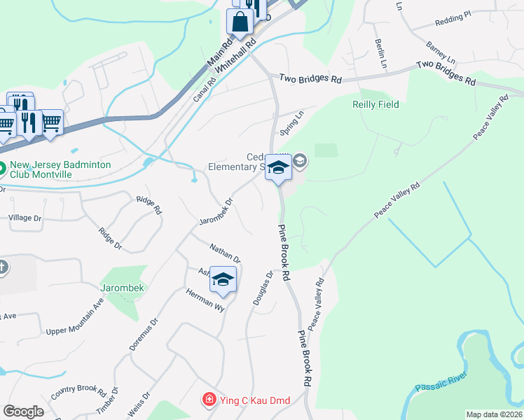map of restaurants, bars, coffee shops, grocery stores, and more near 8 Van Duyne Court in Montville