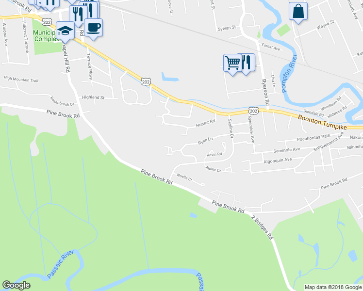 map of restaurants, bars, coffee shops, grocery stores, and more near 3 Erin Way in Lincoln Park
