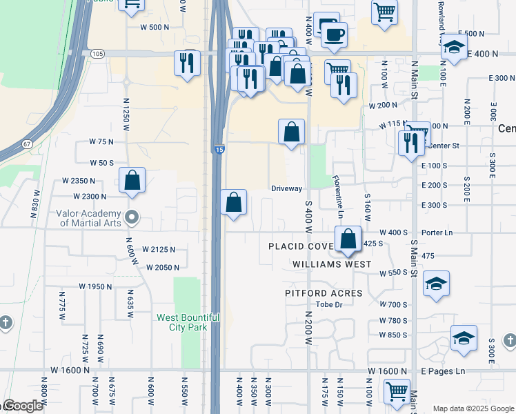map of restaurants, bars, coffee shops, grocery stores, and more near 324 South 600 West in Centerville