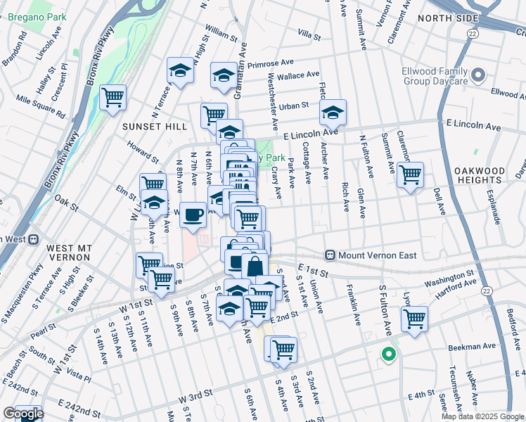 map of restaurants, bars, coffee shops, grocery stores, and more near in Mount Vernon