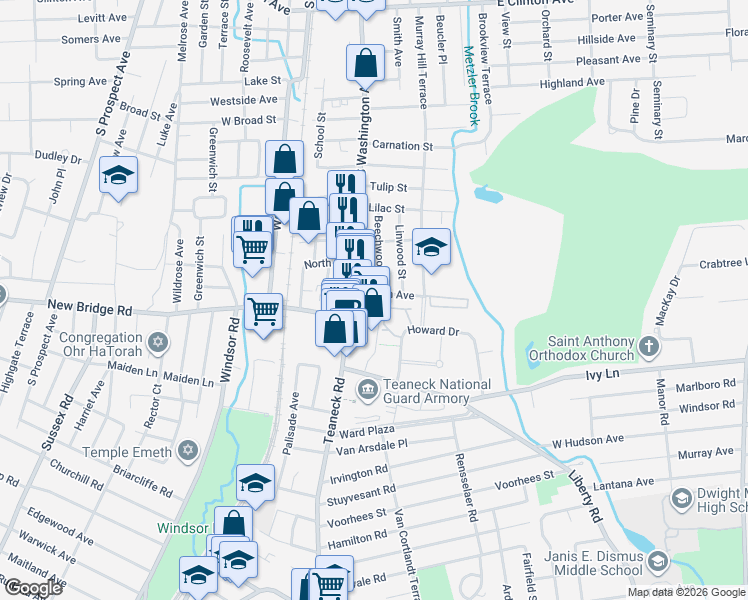 map of restaurants, bars, coffee shops, grocery stores, and more near 463 South Washington Avenue in Bergenfield