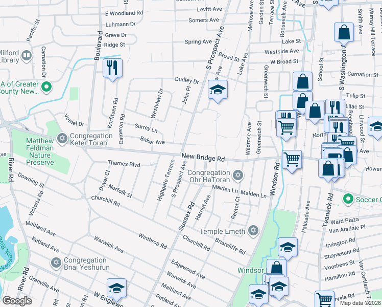 map of restaurants, bars, coffee shops, grocery stores, and more near 473 South Prospect Avenue in Bergenfield
