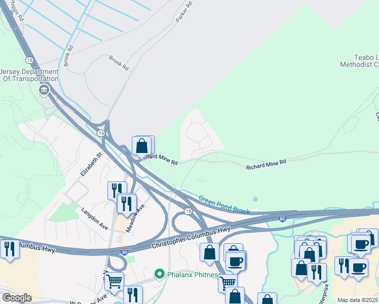 map of restaurants, bars, coffee shops, grocery stores, and more near 332 Richard Mine Road in Wharton