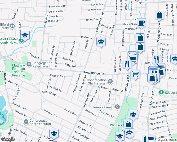map of restaurants, bars, coffee shops, grocery stores, and more near 473 South Prospect Avenue in Bergenfield
