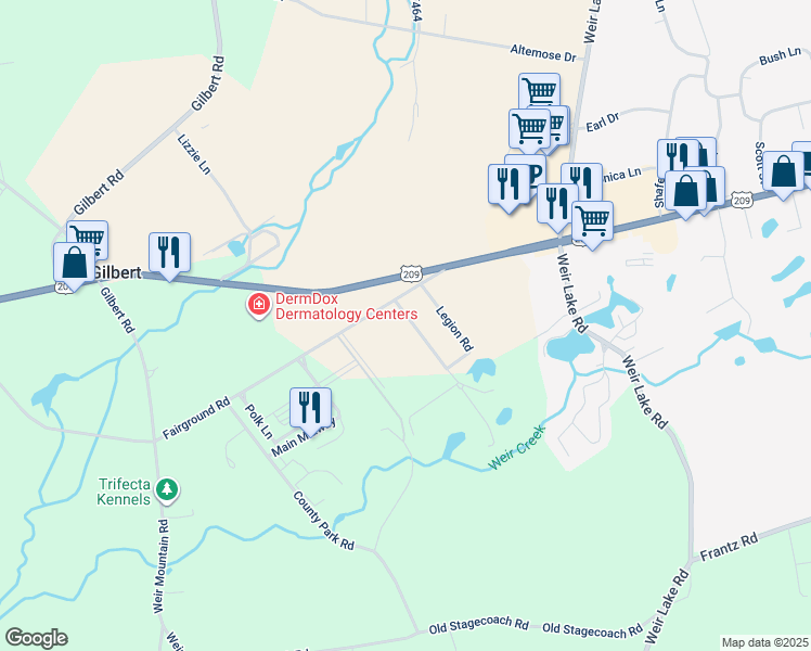 map of restaurants, bars, coffee shops, grocery stores, and more near 110 Legion Road in Gilbert