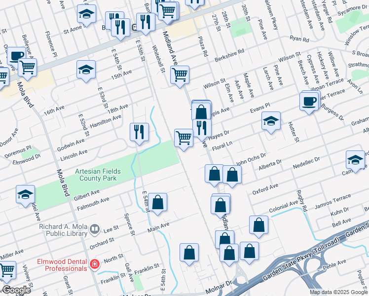 map of restaurants, bars, coffee shops, grocery stores, and more near 24 Rosol Lane in Saddle Brook