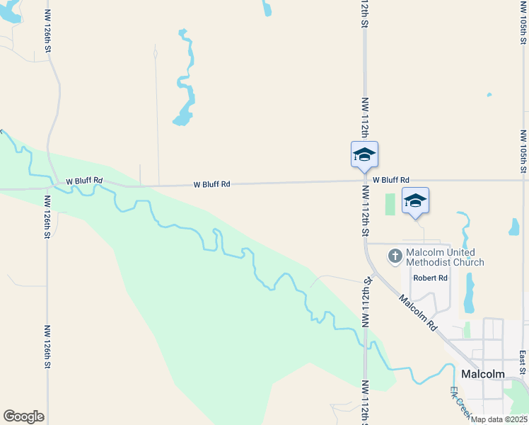 map of restaurants, bars, coffee shops, grocery stores, and more near 11707 West Bluff Road in Malcolm