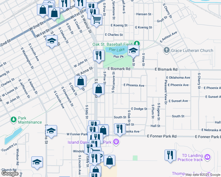 map of restaurants, bars, coffee shops, grocery stores, and more near 919 South Sycamore Street in Grand Island