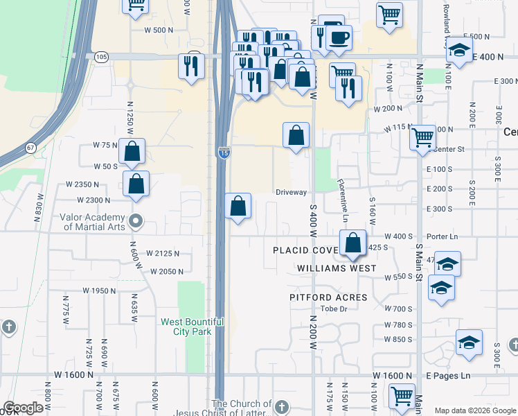 map of restaurants, bars, coffee shops, grocery stores, and more near 287 South 680 West in Centerville