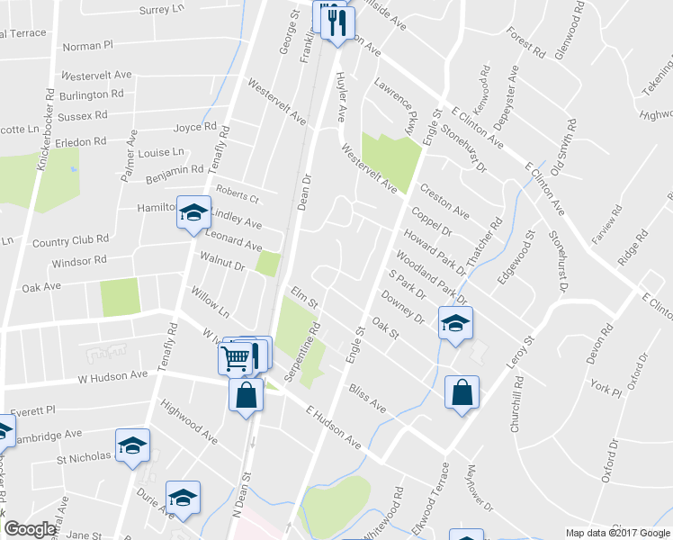 map of restaurants, bars, coffee shops, grocery stores, and more near 20 Sherwood Road in Tenafly