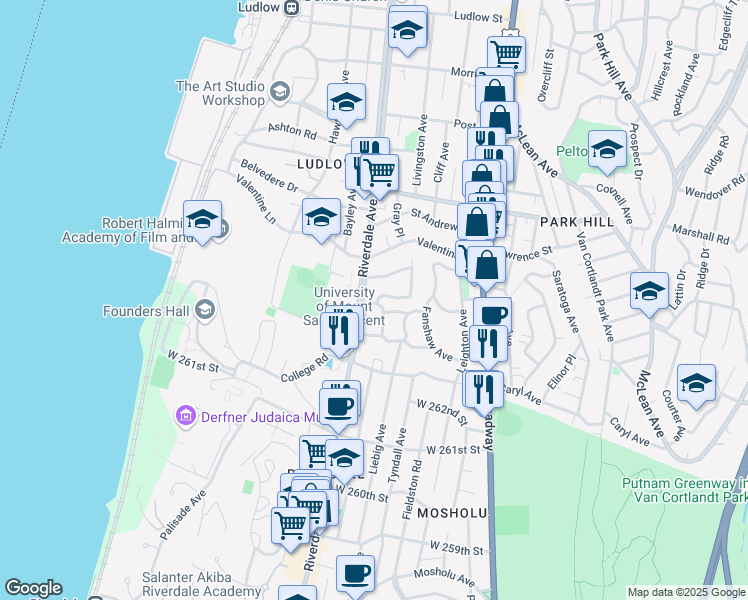 map of restaurants, bars, coffee shops, grocery stores, and more near 532 Riverdale Avenue in Yonkers