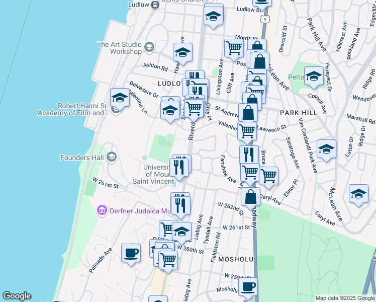 map of restaurants, bars, coffee shops, grocery stores, and more near 532 Riverdale Avenue in Yonkers