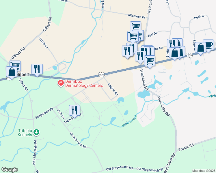 map of restaurants, bars, coffee shops, grocery stores, and more near 173 Legion Road in Gilbert