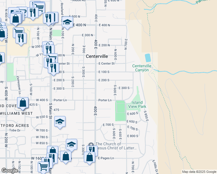 map of restaurants, bars, coffee shops, grocery stores, and more near 527 Sheridan Circle South in Centerville