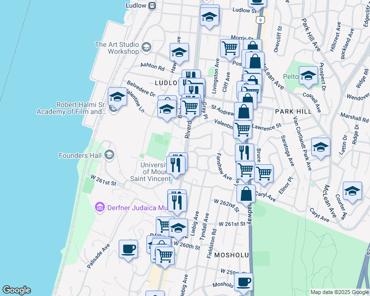 map of restaurants, bars, coffee shops, grocery stores, and more near 532 Riverdale Avenue in Yonkers