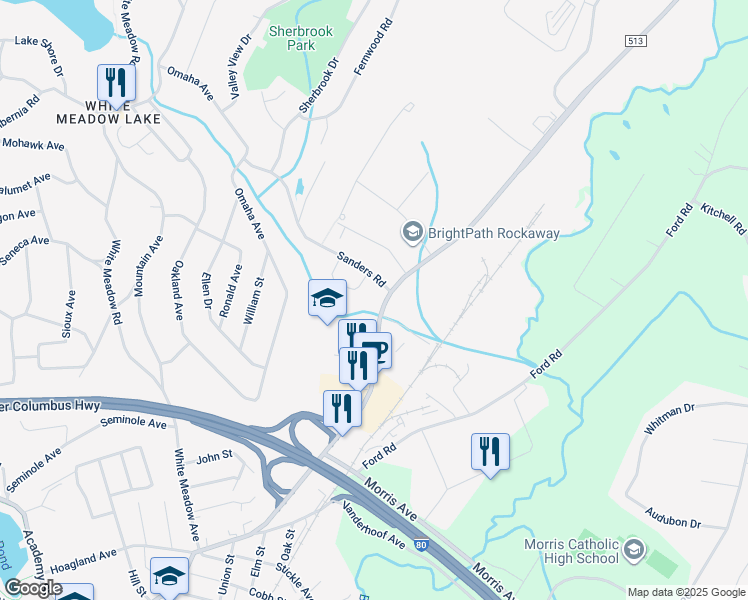 map of restaurants, bars, coffee shops, grocery stores, and more near 15 Green Pond Road in Rockaway