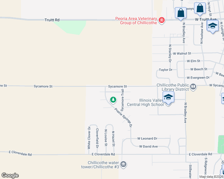 map of restaurants, bars, coffee shops, grocery stores, and more near 1706 Fieldstone Street in Chillicothe