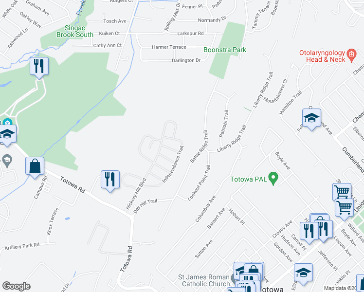map of restaurants, bars, coffee shops, grocery stores, and more near 138 Independence Trail in Totowa
