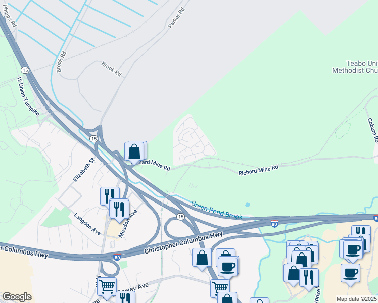 map of restaurants, bars, coffee shops, grocery stores, and more near 322 Richard Mine Road in Wharton