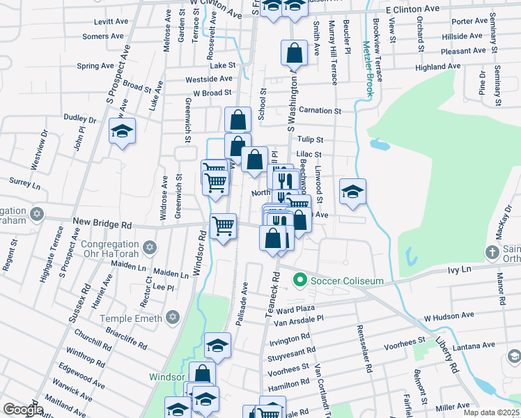 map of restaurants, bars, coffee shops, grocery stores, and more near in Bergenfield