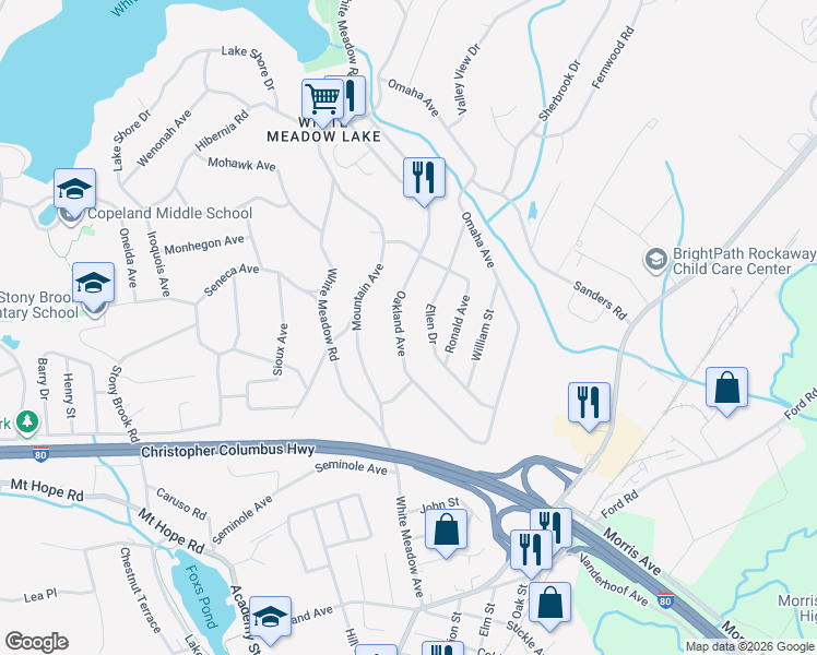map of restaurants, bars, coffee shops, grocery stores, and more near 57 Oakland Avenue in Rockaway
