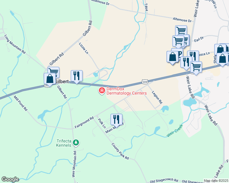 map of restaurants, bars, coffee shops, grocery stores, and more near 1328 U.S. 209 in Gilbert