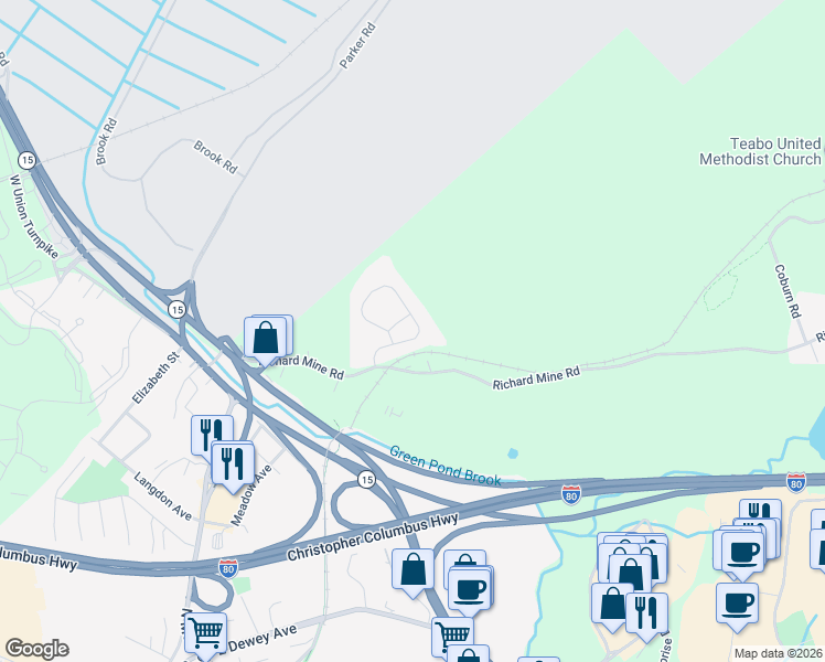 map of restaurants, bars, coffee shops, grocery stores, and more near 322 Richard Mine Road in Wharton