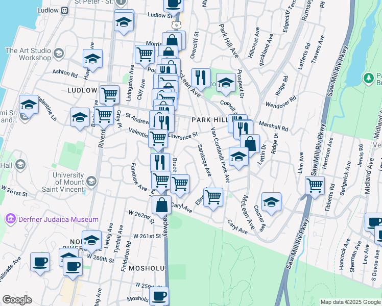 map of restaurants, bars, coffee shops, grocery stores, and more near 4 Landscape Avenue in Yonkers
