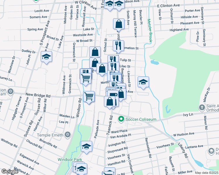 map of restaurants, bars, coffee shops, grocery stores, and more near 344 South Washington Avenue in Bergenfield