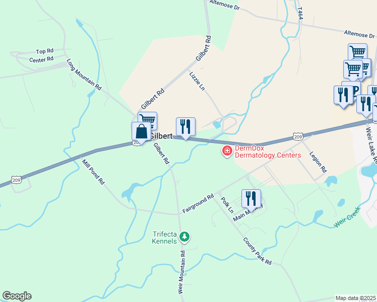map of restaurants, bars, coffee shops, grocery stores, and more near 1274 U.S. 209 in Effort