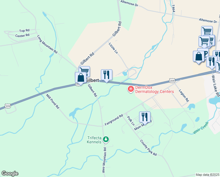 map of restaurants, bars, coffee shops, grocery stores, and more near 1274 U.S. 209 in Effort