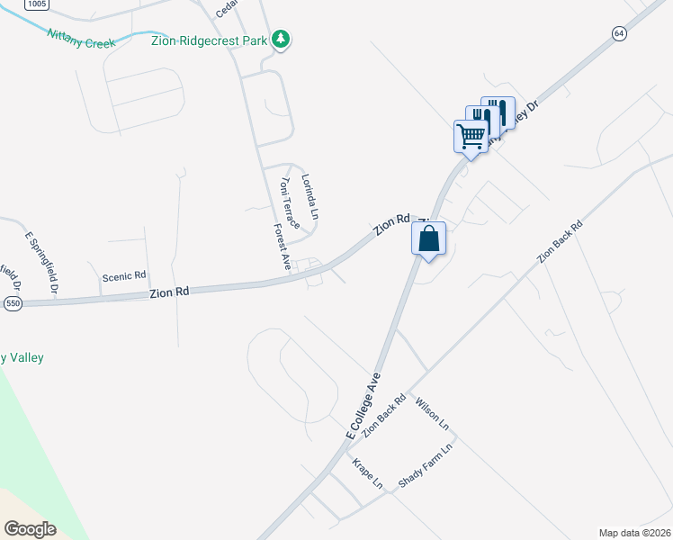 map of restaurants, bars, coffee shops, grocery stores, and more near Zion Road in Bellefonte