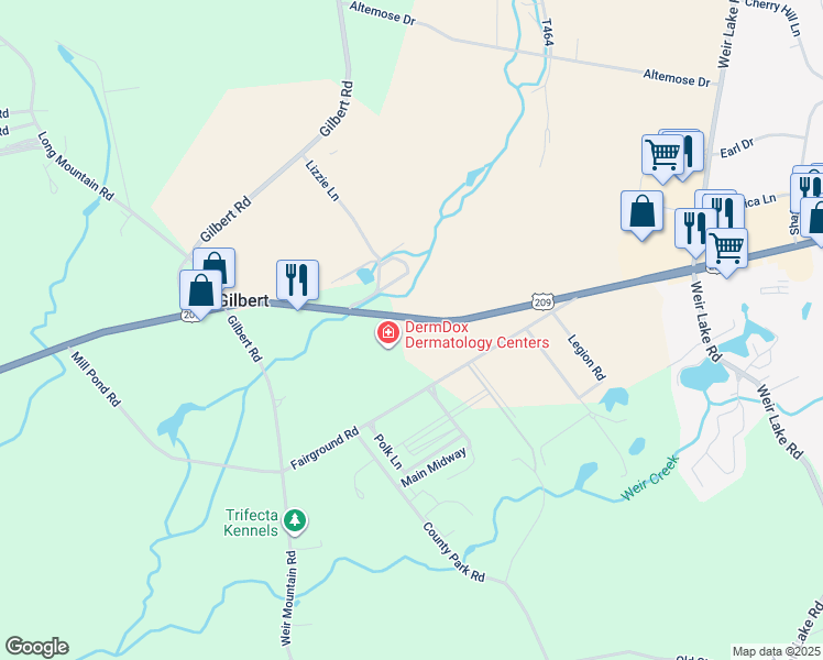map of restaurants, bars, coffee shops, grocery stores, and more near 1318 U.S. 209 in Gilbert