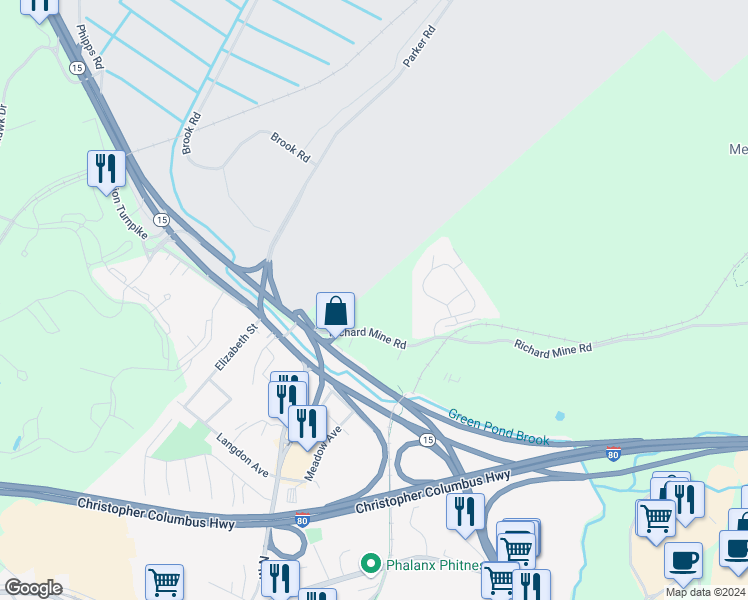 map of restaurants, bars, coffee shops, grocery stores, and more near E2 Richard Mine Road in Wharton