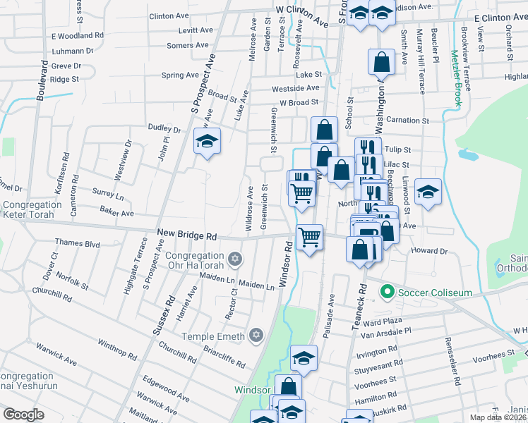 map of restaurants, bars, coffee shops, grocery stores, and more near 404 Greenwich Street in Bergenfield
