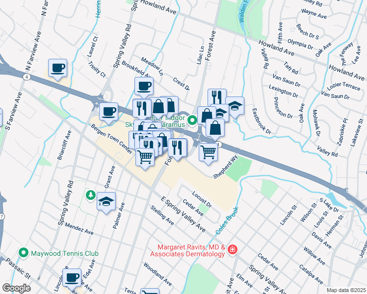 map of restaurants, bars, coffee shops, grocery stores, and more near 210 New Jersey 4 in Paramus