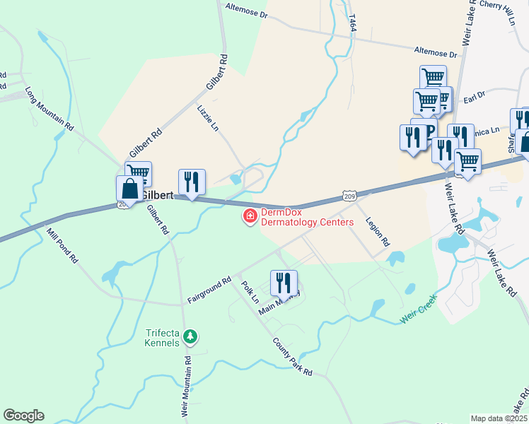 map of restaurants, bars, coffee shops, grocery stores, and more near 1318 U.S. 209 in Gilbert